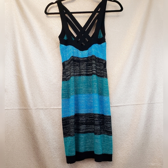 BeBe Knit Bodycon Dress Striped Small Bandage Mini - Picture 6 of 8